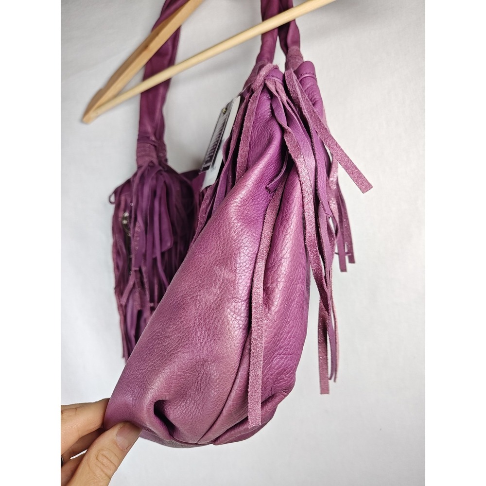 B. Makowsky Cabernet Purple Leather Fringe Tote Bag Hobo Purse NWT A212792 - Picture 7 of 16